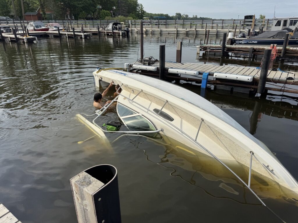 24-foot sunken boat recovery at Arneson’s Rocky Point on Lake of the Woods